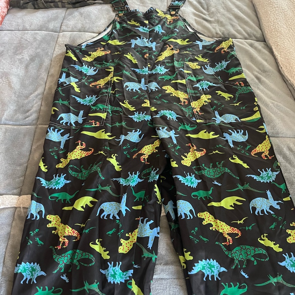Dinosaur Print Overalls Fun and Comfy Size says 2x but more like 14/16